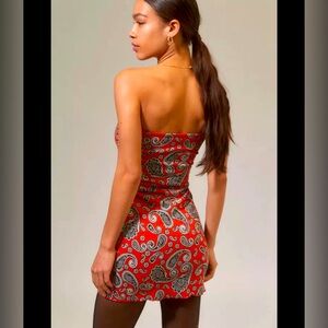 Urban Outfitters Red Paisley Strapless Mini Dress